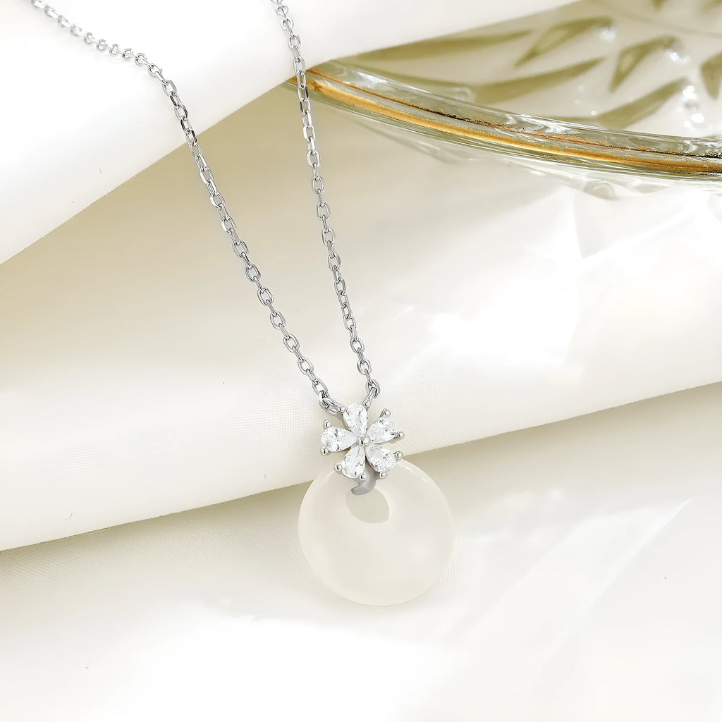 S925 sterling silver chalcedony peace buckle necklace on adjustable O-ring chain 41-50cm for women