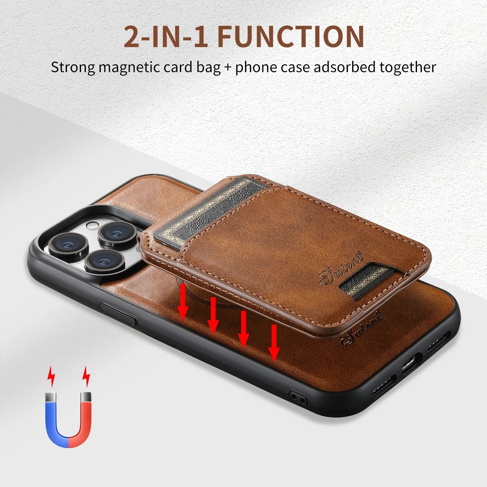MagSafe-compatible silicone phone case with a magnetic card holder on the back in an oil wax pattern finish.