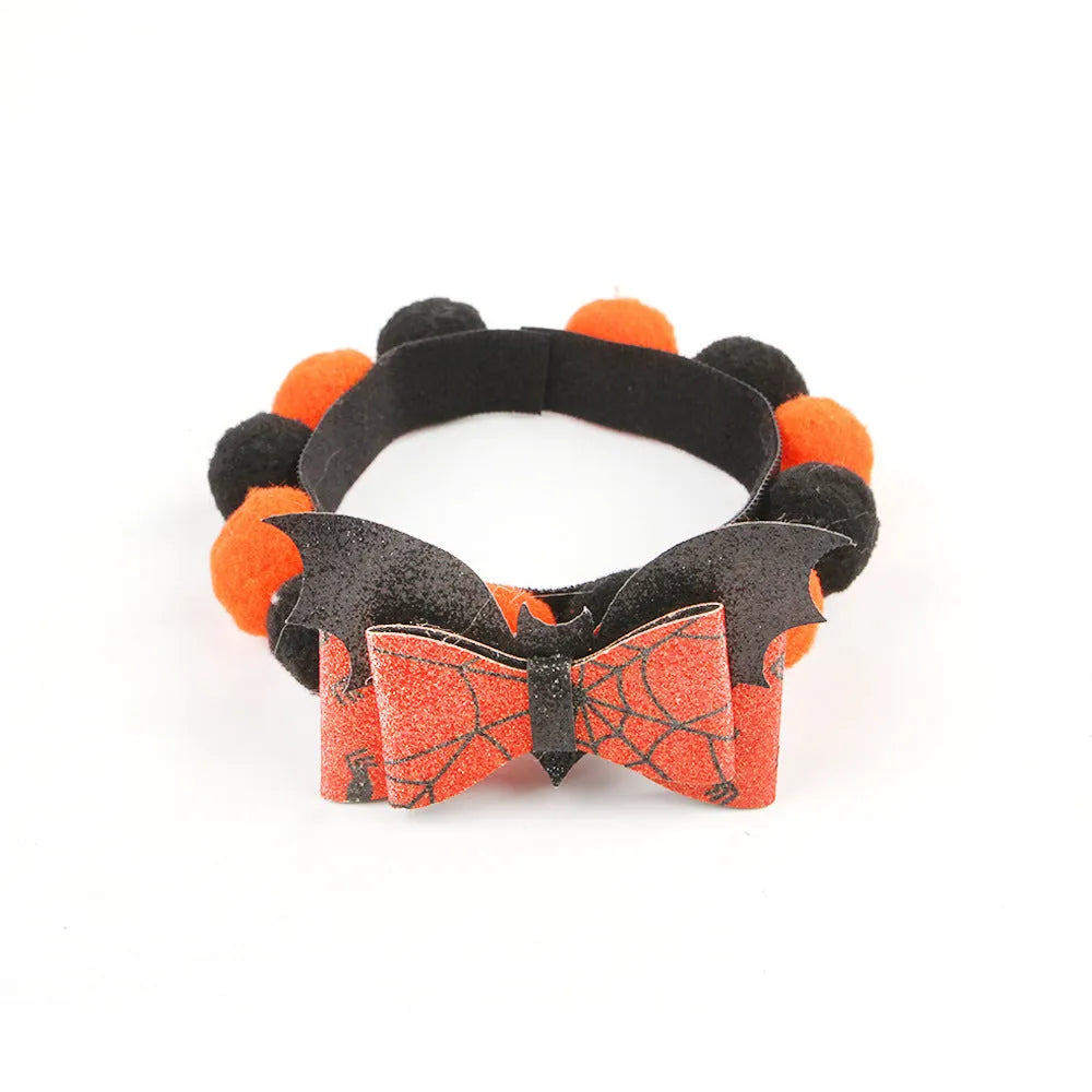 Halloween pet fur ball collar with pumpkin pirate skull witch decorations in S M L sizes