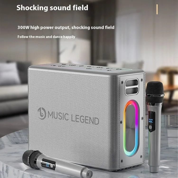V60 outdoor Bluetooth karaoke speaker with dual microphones in black, 100W waterproof lithium battery portable PA system
