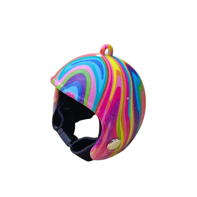 Plastic chicken helmet with colourful designs for poultry costume and photography use