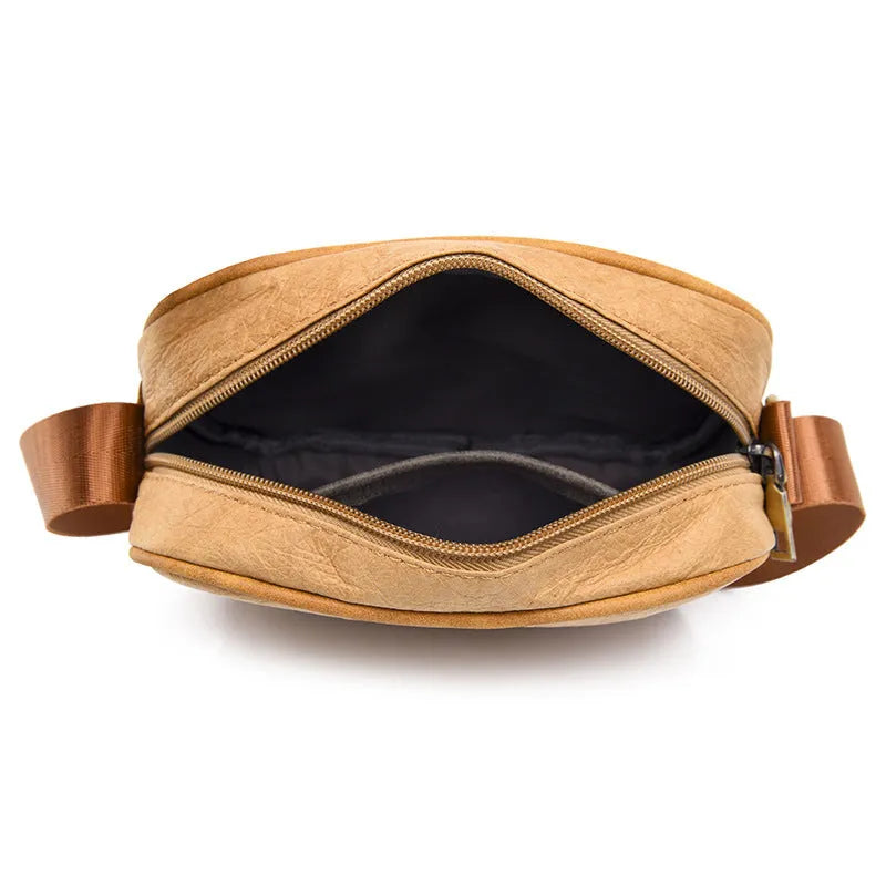 Men's paper crossbody bag in European retro style with waterproof lining in black, brown or silver
