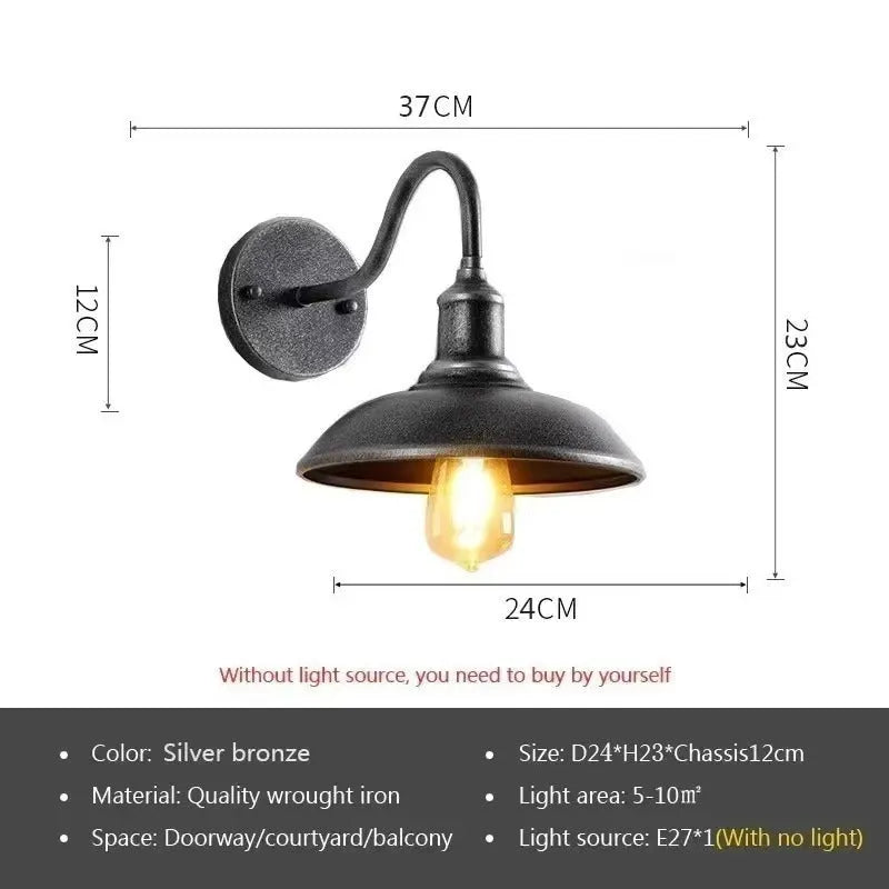 Retro style villa courtyard wall lamp in silver or copper finish with bevel or right angle mounting