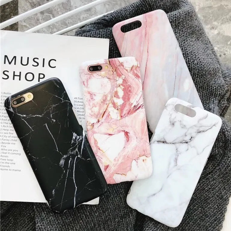 White marble silicone phone case compatible with Apple iPhone X and XS models, back cover with flexible material