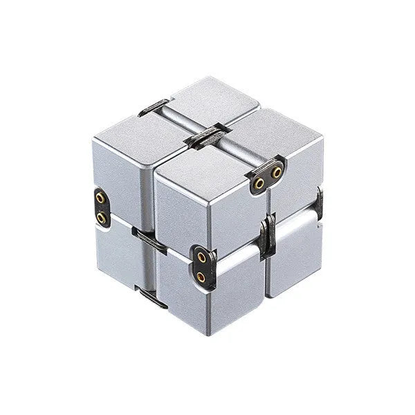 Zinc alloy infinity cube fidget toy showing rotating cube mechanism in metallic finish