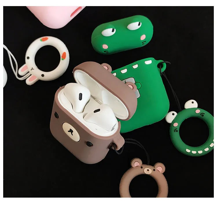 Cartoon earphone box cover for wireless earbuds case in pink pig nostrils design, front view