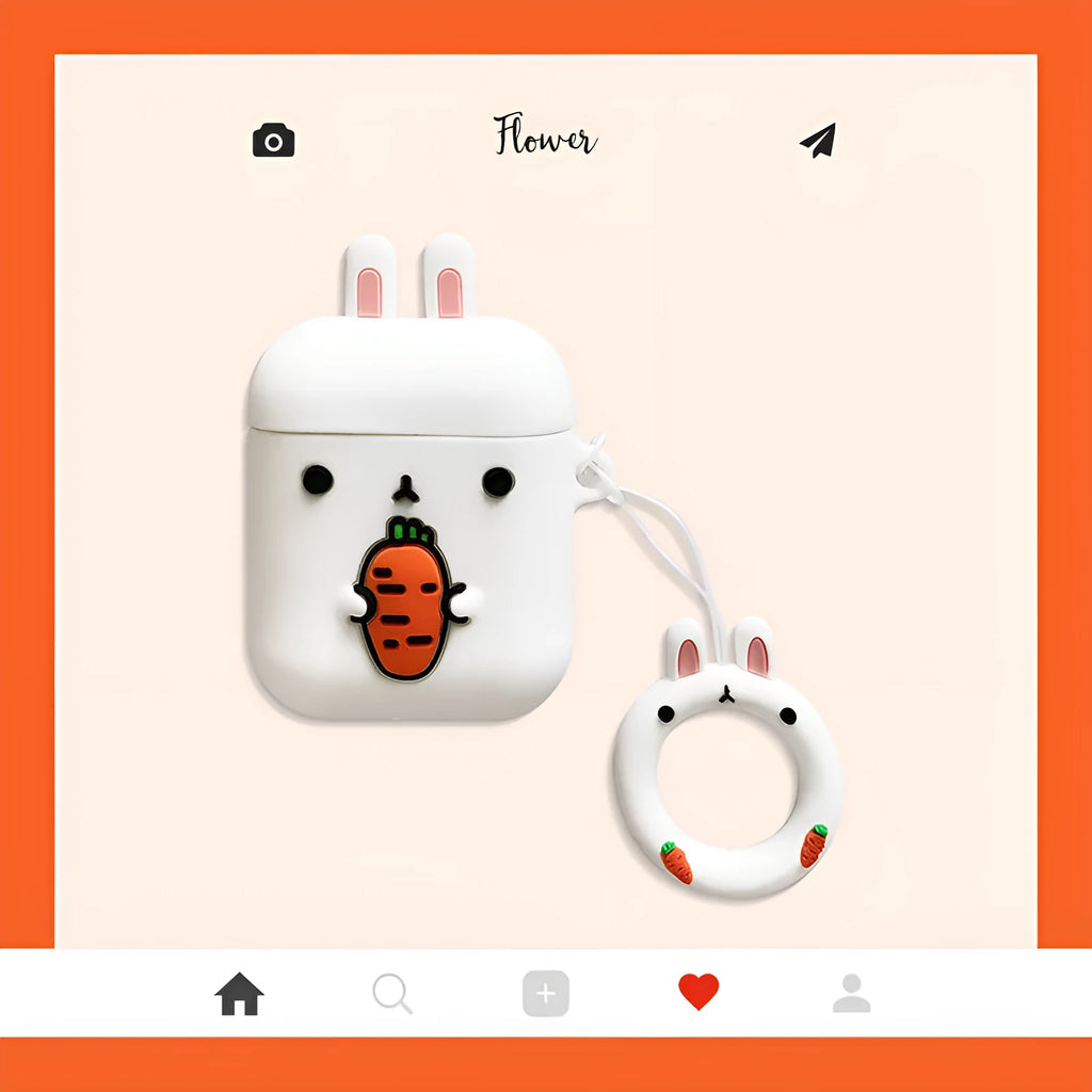 Cartoon earphone box cover for wireless earbuds case in pink pig nostrils design, front view