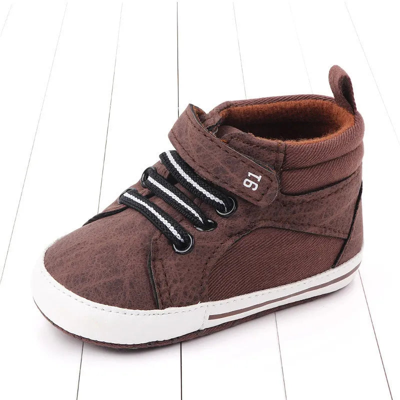 Blue cotton high-top toddler shoes with Velcro fastening for boys