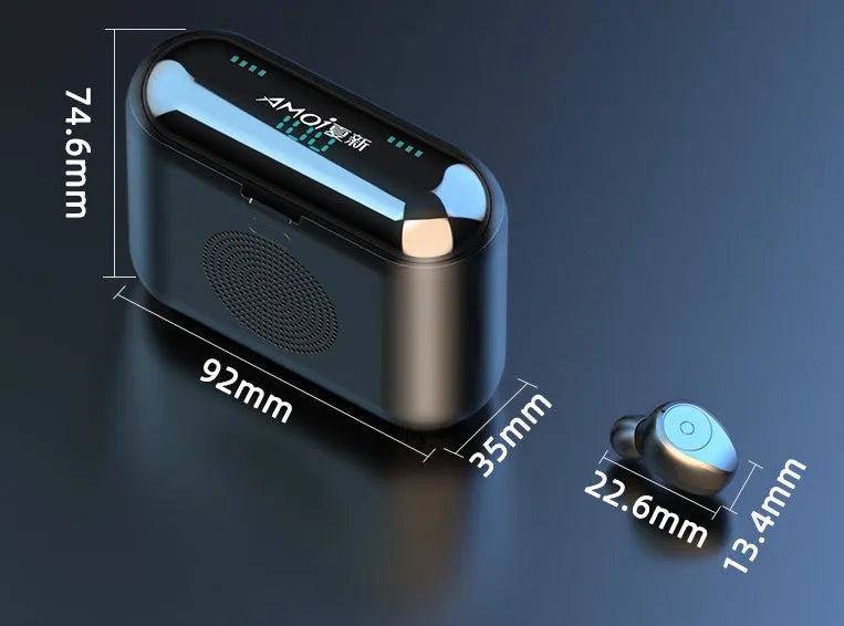 F9 5.0 wireless Bluetooth headset with charging case in black