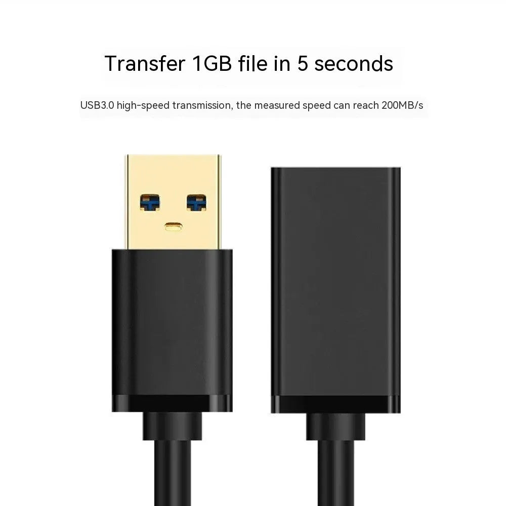USB 3.0 extension cable male to female in black PVC with USB connectors on both ends