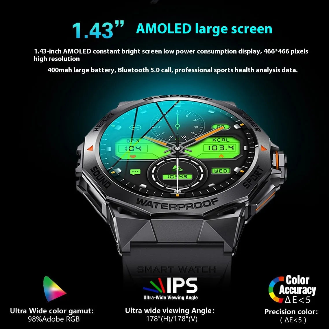 Smart watch with Bluetooth calling, TFT screen, silicone wristband, black or silver orange colour