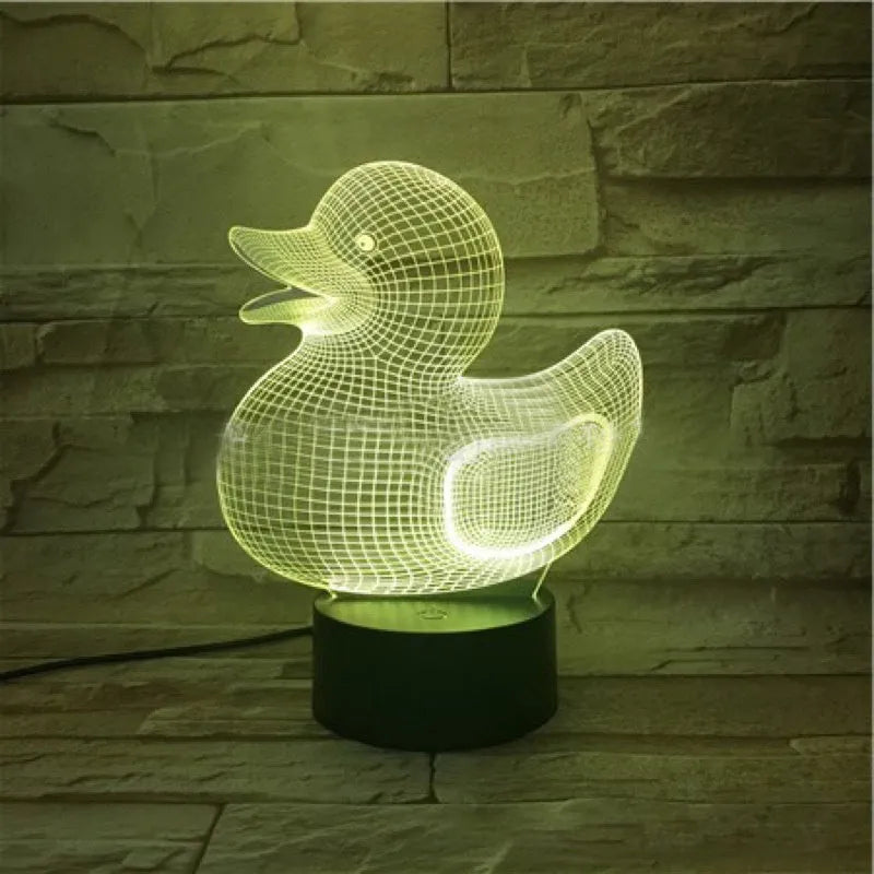 Little yellow duck 3D night light with remote control on tabletop