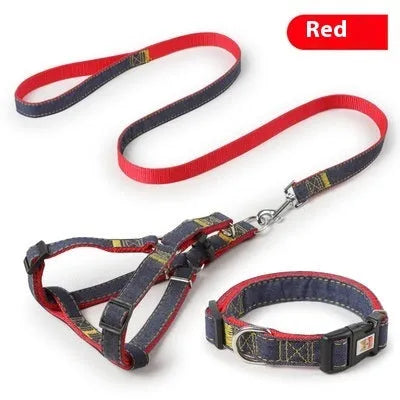 Pipitao denim dog leash with chest and back traction set, available in multiple colours and widths for dog walking