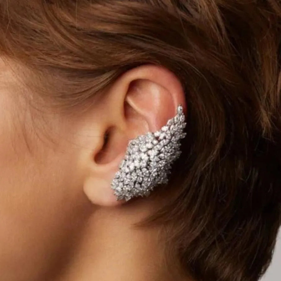 Silver non-piercing ear clip with inlaid zircon and geometric chamfering square pattern, unisex fashion jewellery