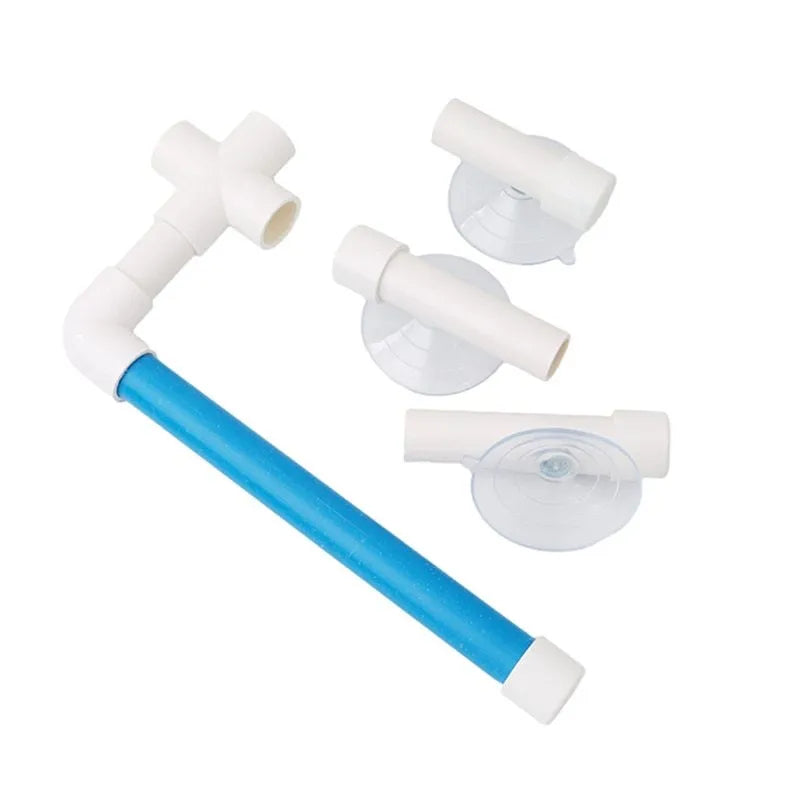 White foldable plastic parrot bath shower stand with three suction cups on a shower wall
