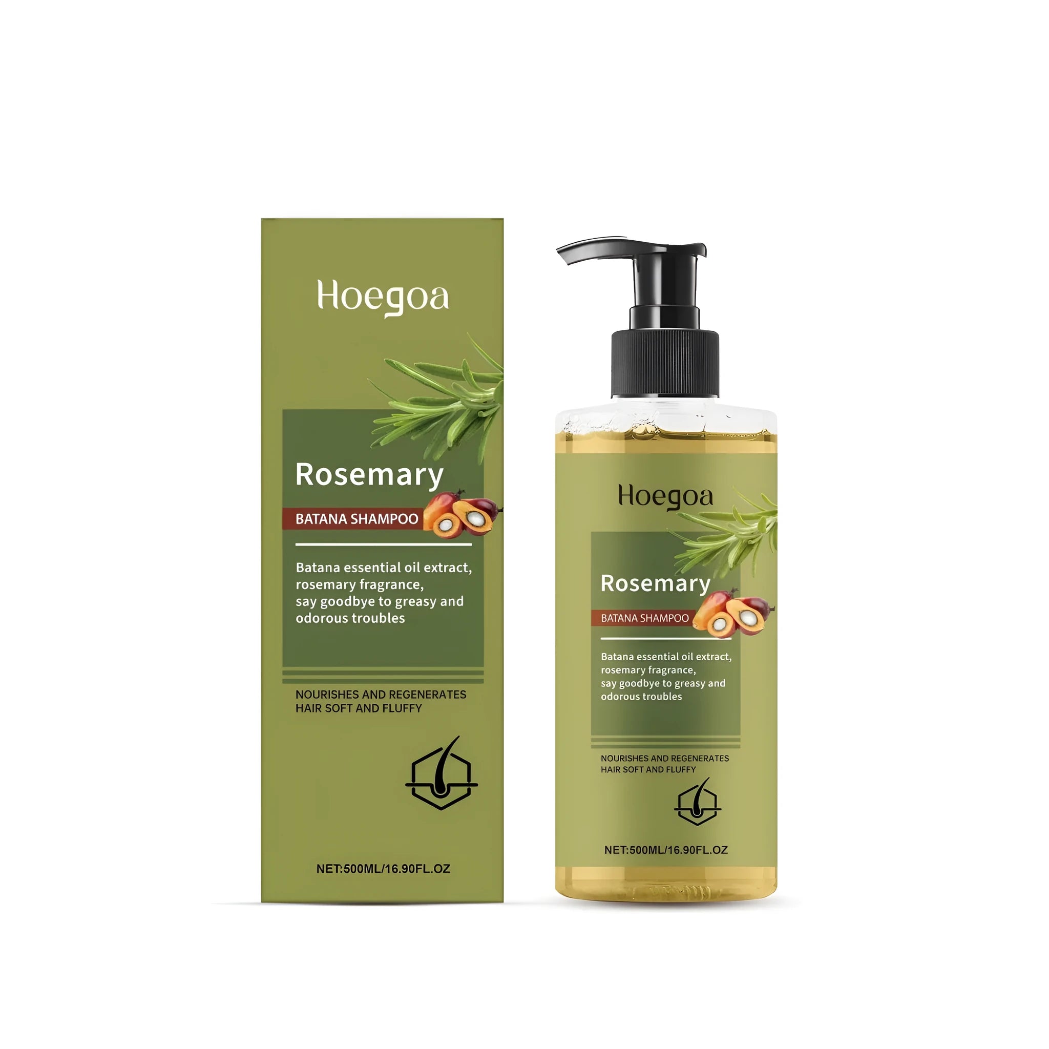 500ml bottle of rosemary hair growth shampoo with extract and Platthana oil.