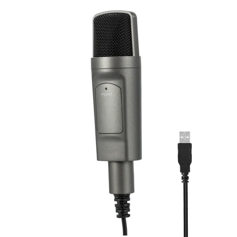 USB condenser microphone in black with omnidirectional pickup for desktop live recording and streaming