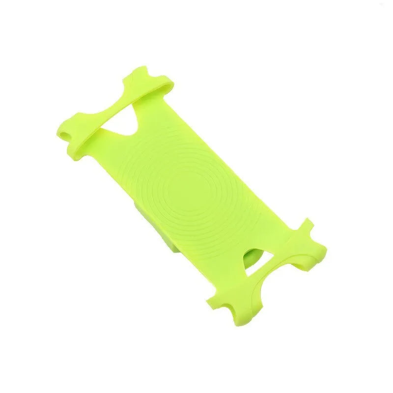 Silicone bicycle phone holder mounted on handlebar showing three-hole adjustment system