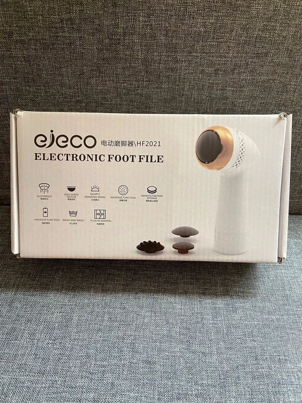 Electric foot grinder with a quartz grinding head in gold, silver, pink gold or white finish.