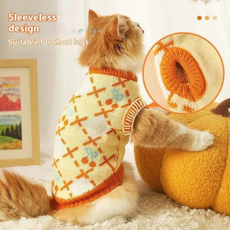 Orange Cherry colour cat sweater for autumn-winter seasons in sizes S M L XL