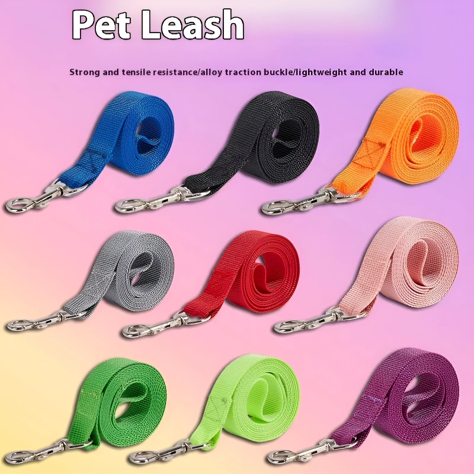 Nylon hand holding rope dog chain and collar set in multiple colours with 1.2 metre rope length