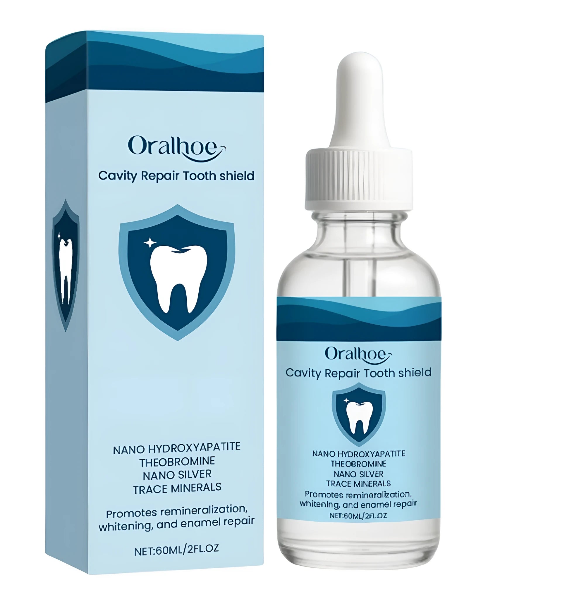 60ml bottle of dental restorative fluid with hydroxyapatite and sodium bicarbonate formula