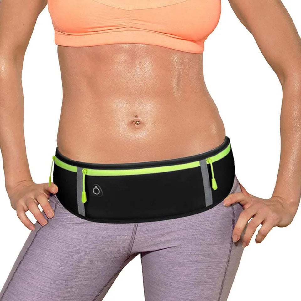 Leisure sports belt waist bag holding a 500ml bottle, available in Black Blue and Black Red, sizes L and XL.