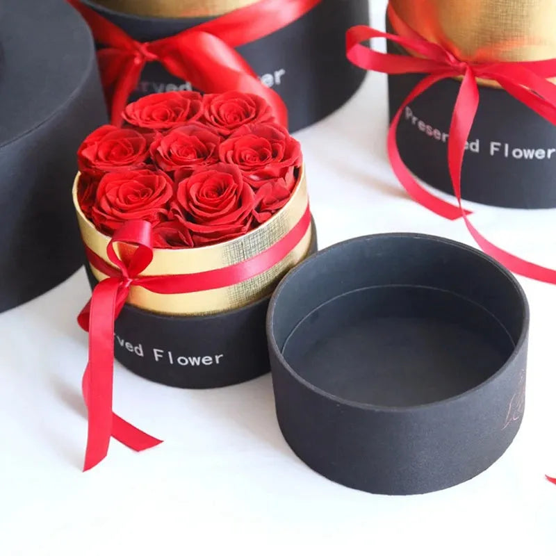 Boxed set of preserved real red roses in a gift box for Valentines Day.