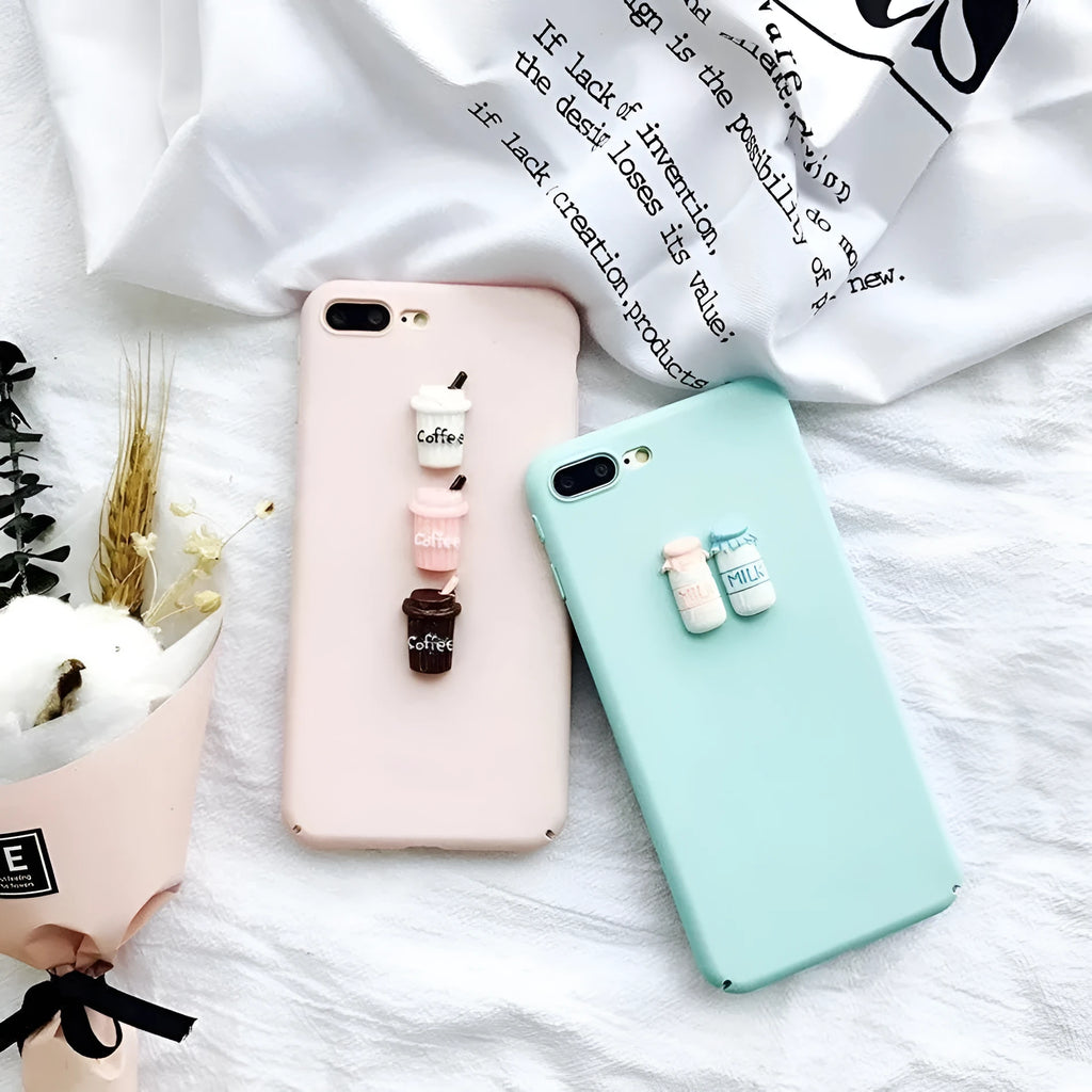 Soft silicone iPhone case with 3D cartoon cat design in black, blue, pink, or white colours