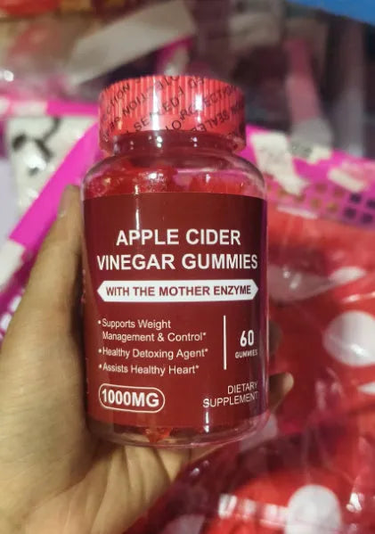 Bottle of apple cider vinegar gummy supplements containing 60 tablets for adult use