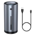 Black aluminium alloy car diffuser humidifier with USB cable for air purification and aromatherapy.
