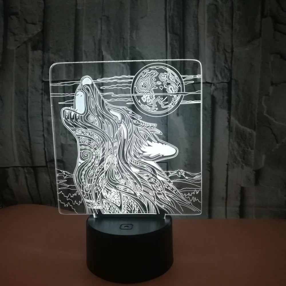 White square base LED desk lamp showing multi-colour gradient illumination on acrylic panel.