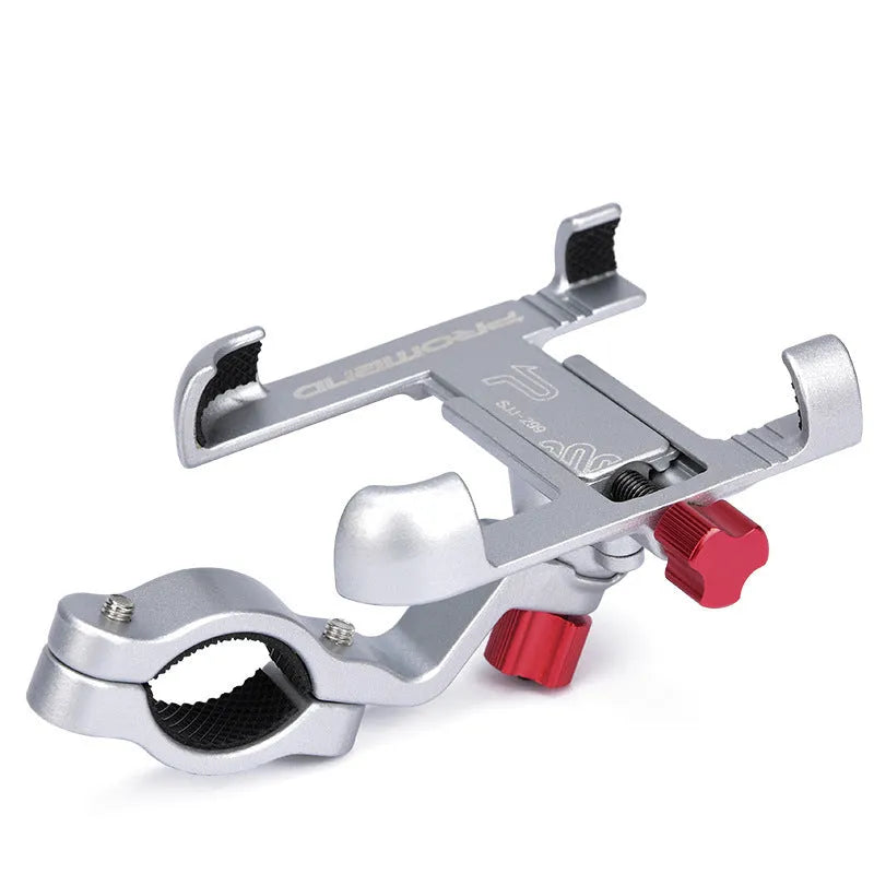 Aluminium alloy motorcycle phone holder with 360 degree rotation, bold screws and bold revolving stem, in black, gold, silver or titanium.