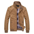 Men's casual jacket with stand-up collar, zipper front, and ribbed hem in five colour options