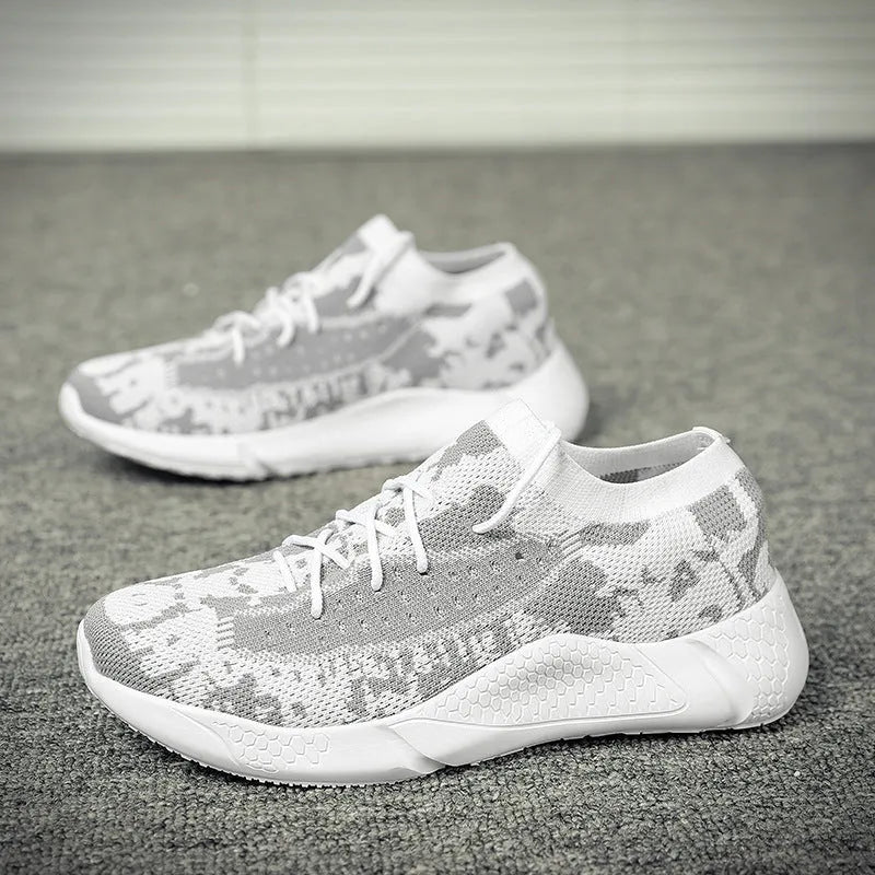 Men's breathable high-top jogging sneakers with artificial PU upper, lace-up closure, and colour-matched design for sports casual wear
