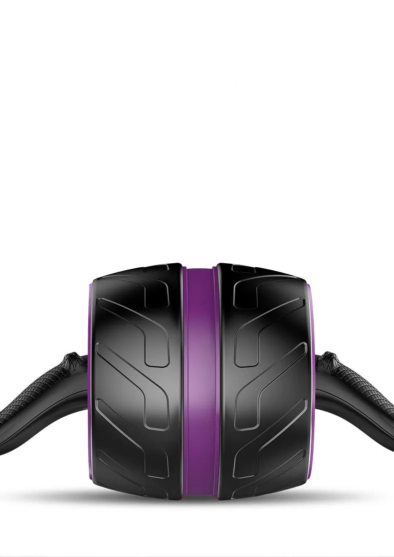 Abdominal exercise wheel in violet foam with hand grips on a gym mat