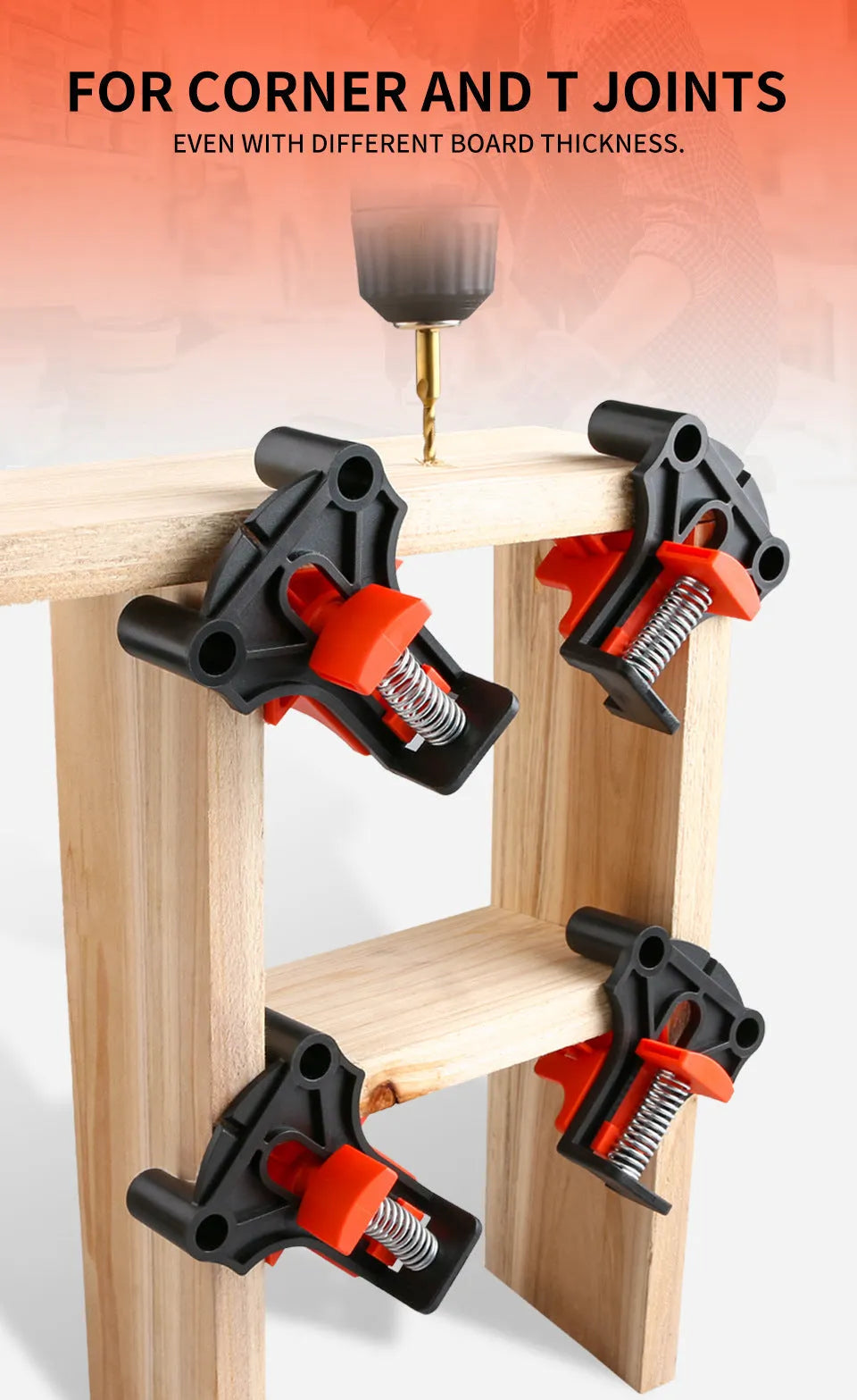 Plastic 90 degree right angle clip for assembling picture frames and photo frames