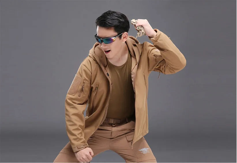 Military tactical jacket waterproof fleece lined cardigan in Khaki