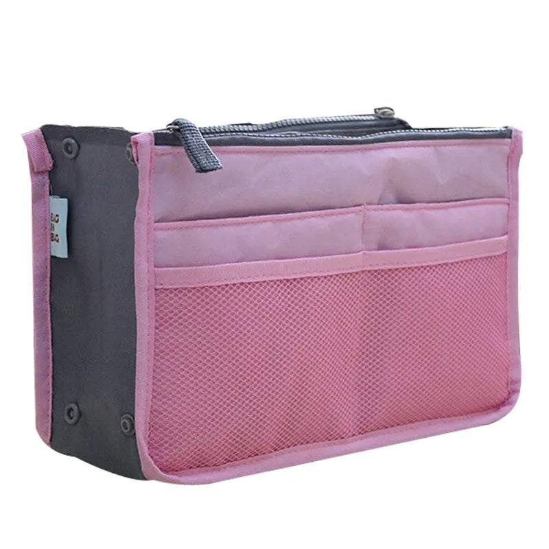 Nylon ladies makeup cosmetic bag with zipper closure in 28cm length, available in multiple colours