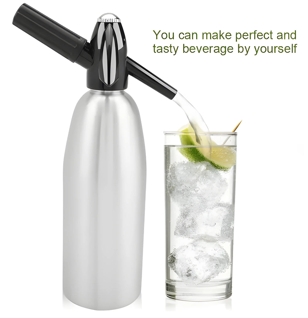 Portable 1L aluminium soda maker in silver with pressure regulator and safe cover, approx. 9.5 x 24.5 x 33.5cm