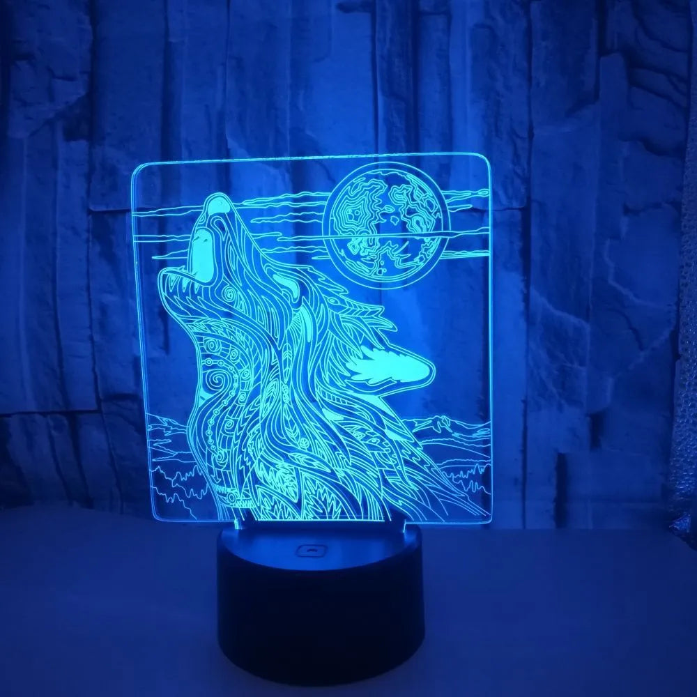 White square base LED desk lamp showing multi-colour gradient illumination on acrylic panel.