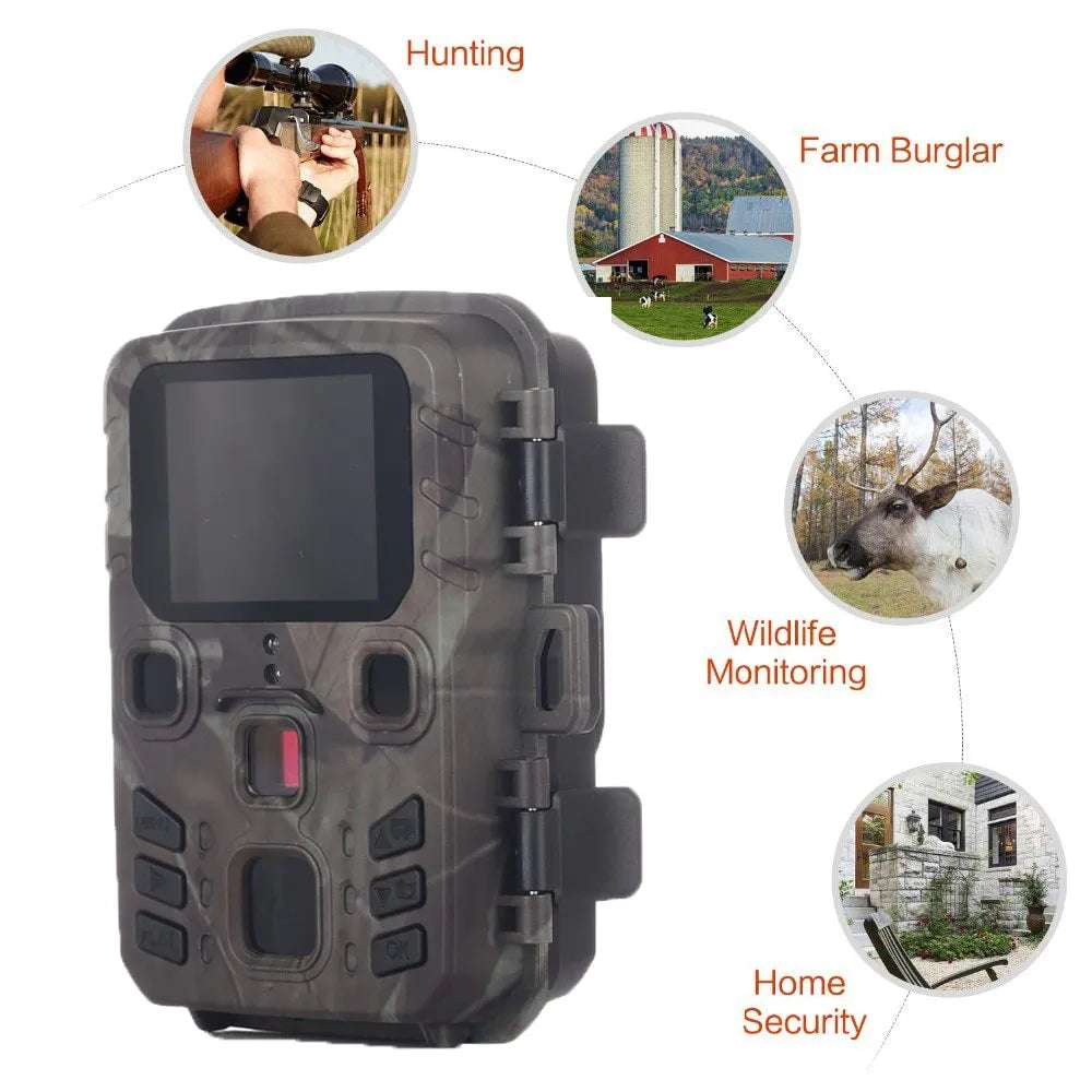 Black plastic infrared night vision security monitoring device with 12MP camera and TF card storage