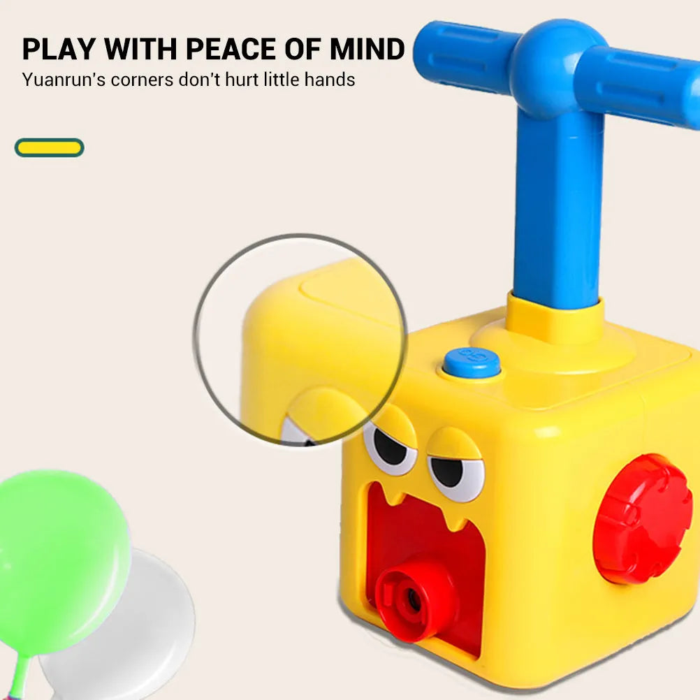 Children's air balloon powered car toy with ABS plastic construction, 2 cars, and 12 balloons on a white background