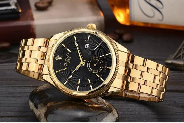 Quartz watch strap watch with black dial and analogue display for men and women