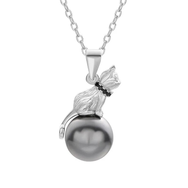 925 sterling silver cat pendant clavicle necklace with electroplated finish in D2113 and D2114 colour options