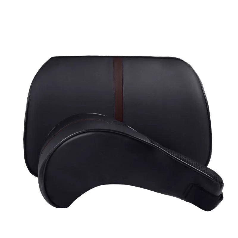 Memory foam car cushion headrest lumbar support pillow in leather exterior with cotton filler