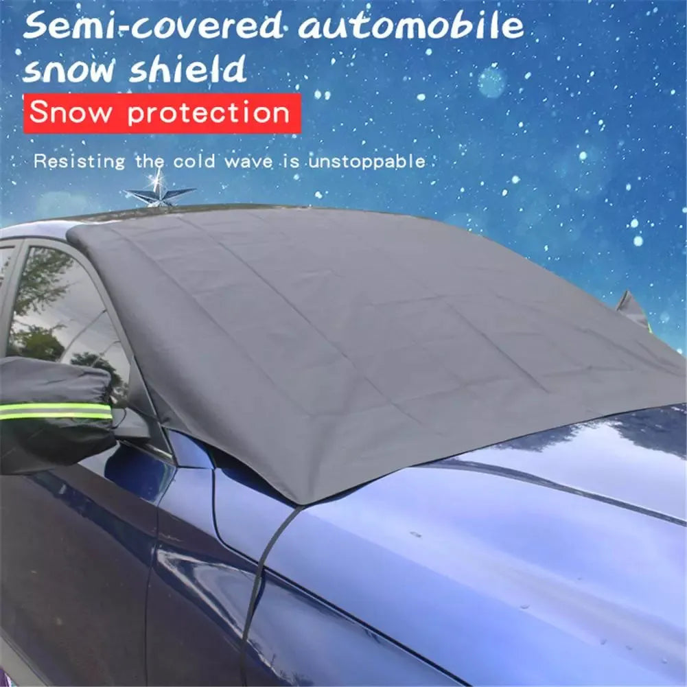 Car windshield snow cover in black and silver, 210x120cm, with reflective bar and magnets