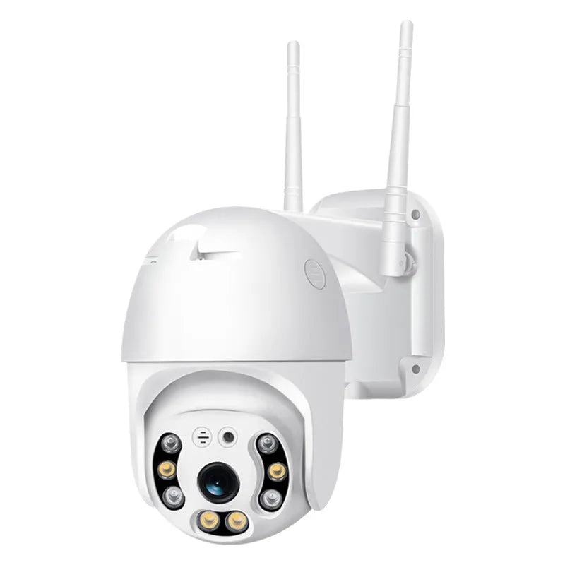 White hemispherical 4G remote monitor camera with 1080P resolution and 3.6mm lens on a light background
