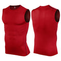 Sleeveless fitness gym sports tshirt vest in polyester, black red or white, sizes S to 3XL