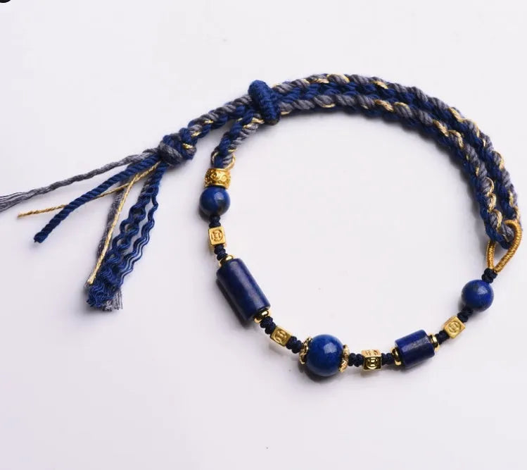 Hand-woven flexible wire watch bracelet with lapis lazuli colour option